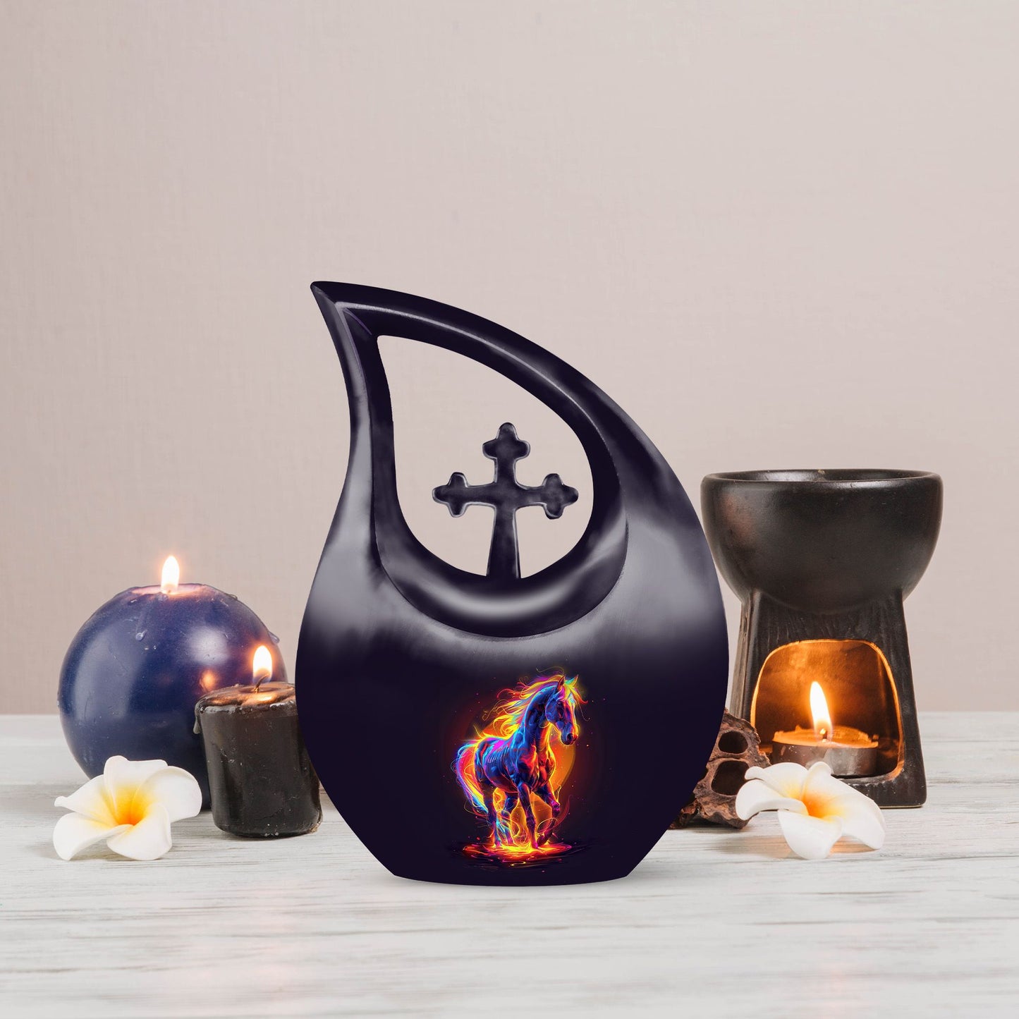 10 inch Horse themed Cross Drop urn 