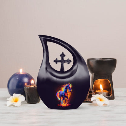 10 inch Horse themed Cross Drop urn 
