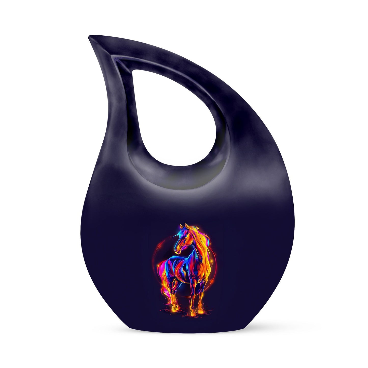 horse urn with cross drop design