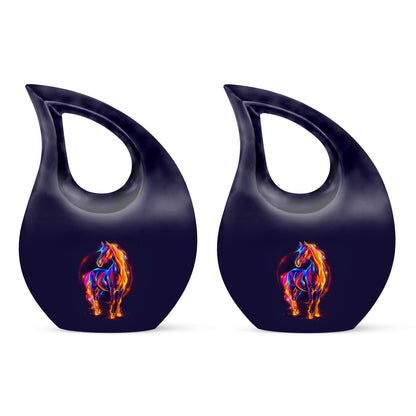 horse urn with cross drop design