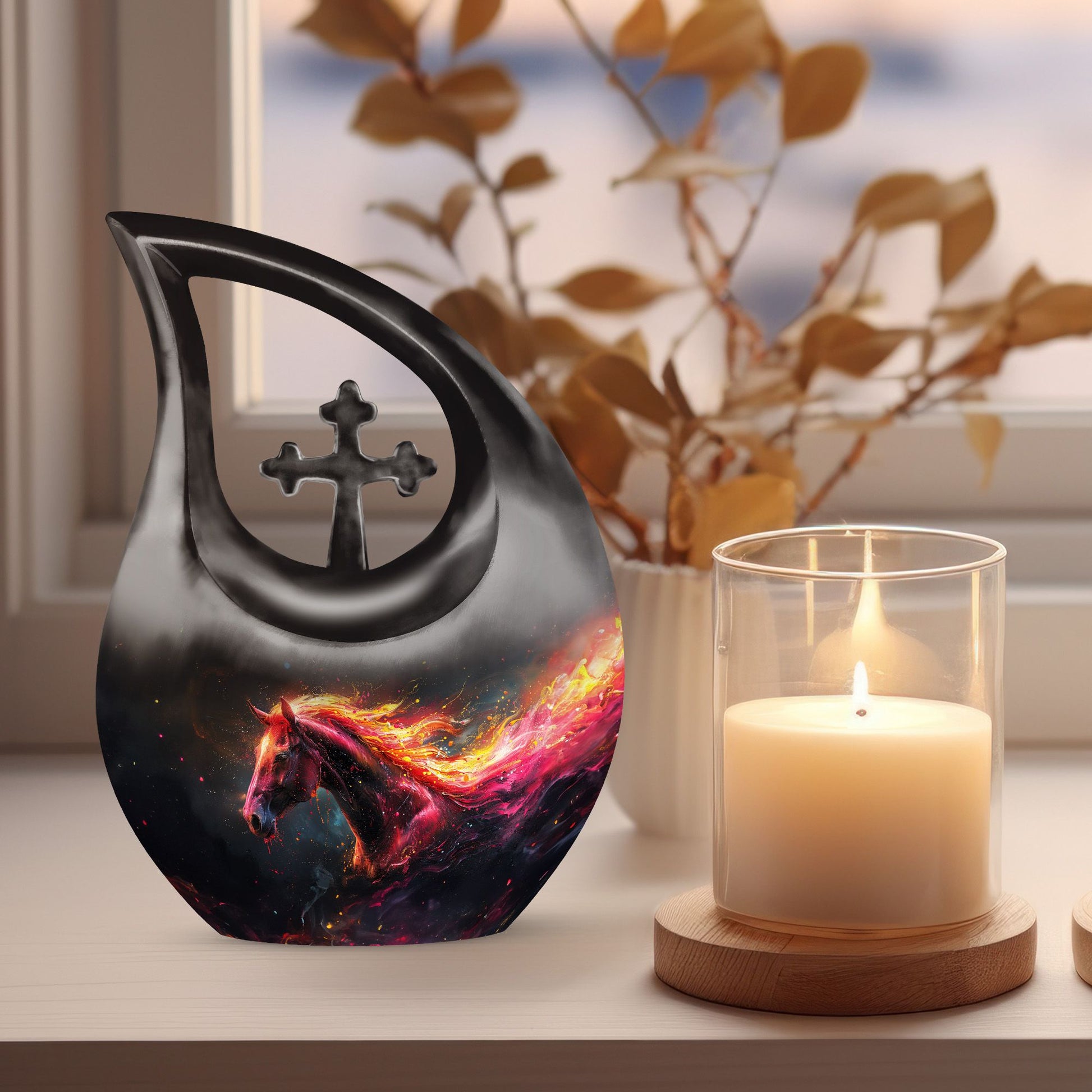  Horse themed Cross Drop Memorial Urn,