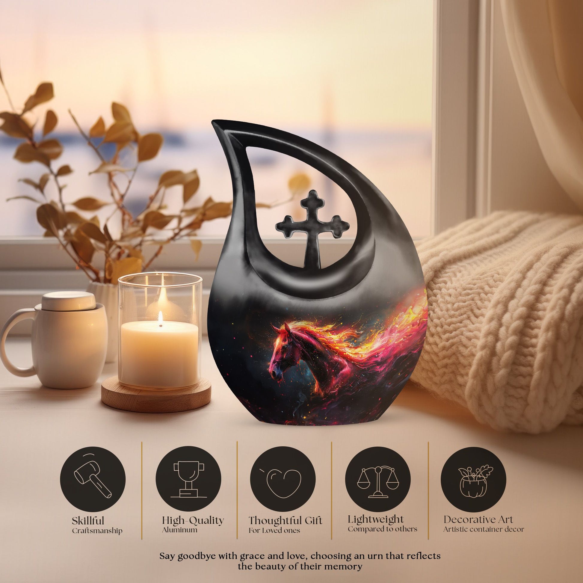  Horse themed Cross Drop Memorial Urn,