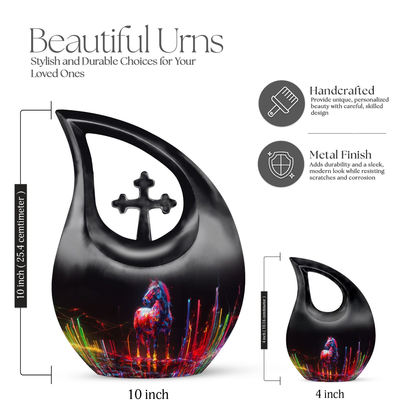  Horse Urn with Cross Drop design