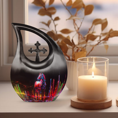  Horse Urn with Cross Drop design