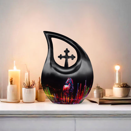 Horse Urn with Cross Drop design