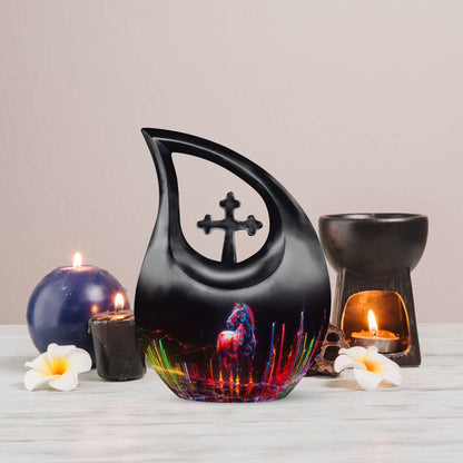  Horse Urn with Cross Drop design