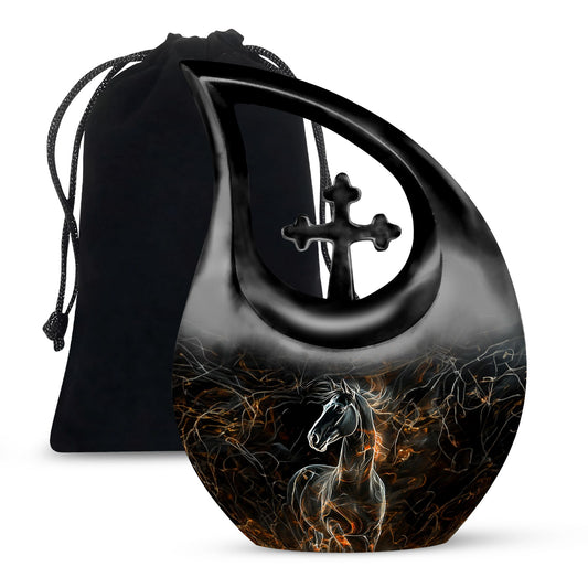 Customized 10-inch Horse Urn with Cross Drop design,