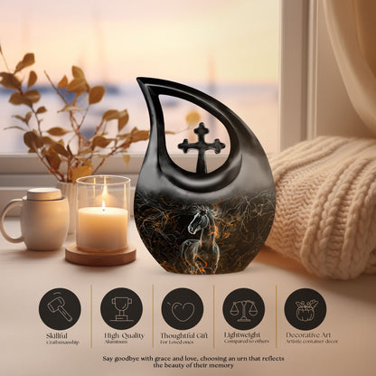 Customized 10-inch Horse Urn with Cross Drop design,