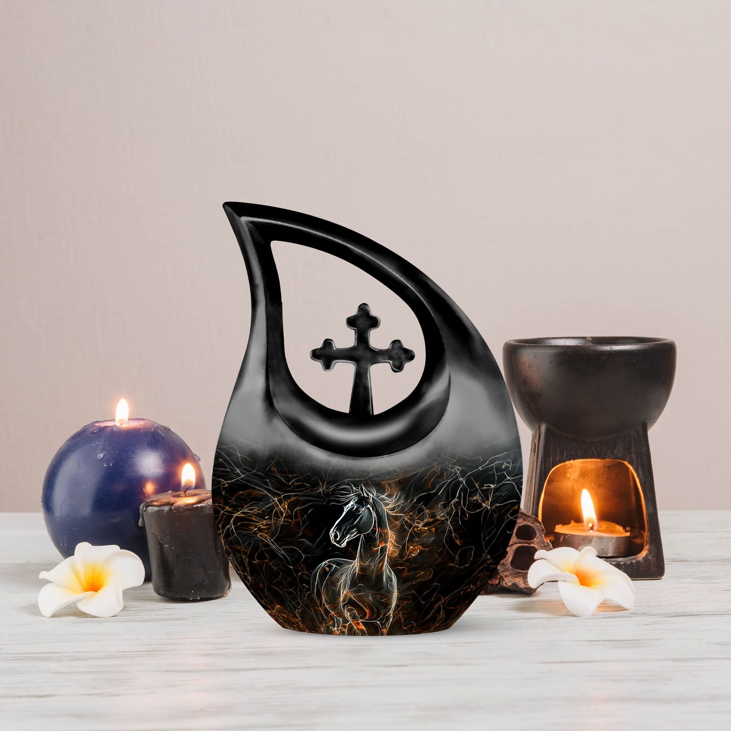 Customized 10-inch Horse Urn with Cross Drop design,