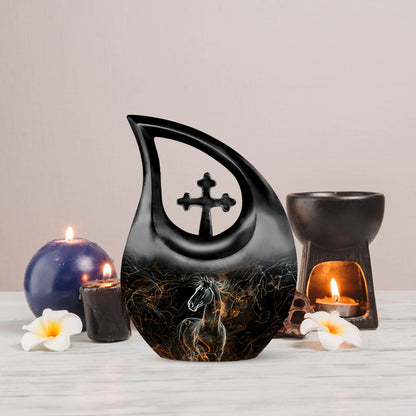 Customized 10-inch Horse Urn with Cross Drop design,