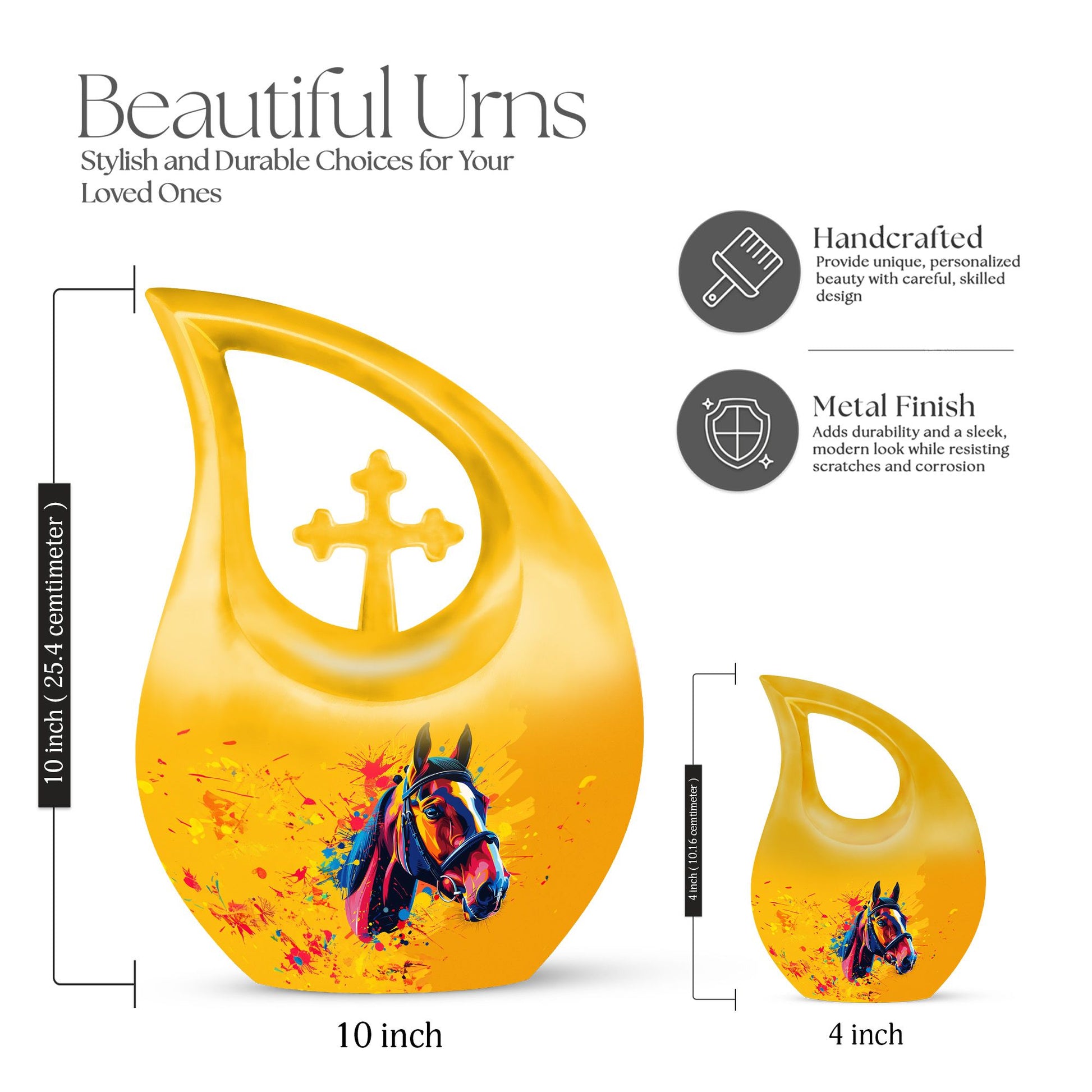 10-inch Horse themed Cross Drop Extra Large Urn, 