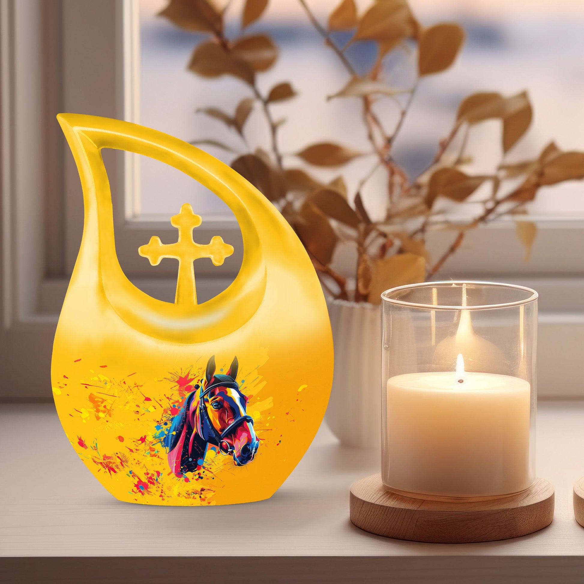 10-inch Horse themed Cross Drop Extra Large Urn, 
