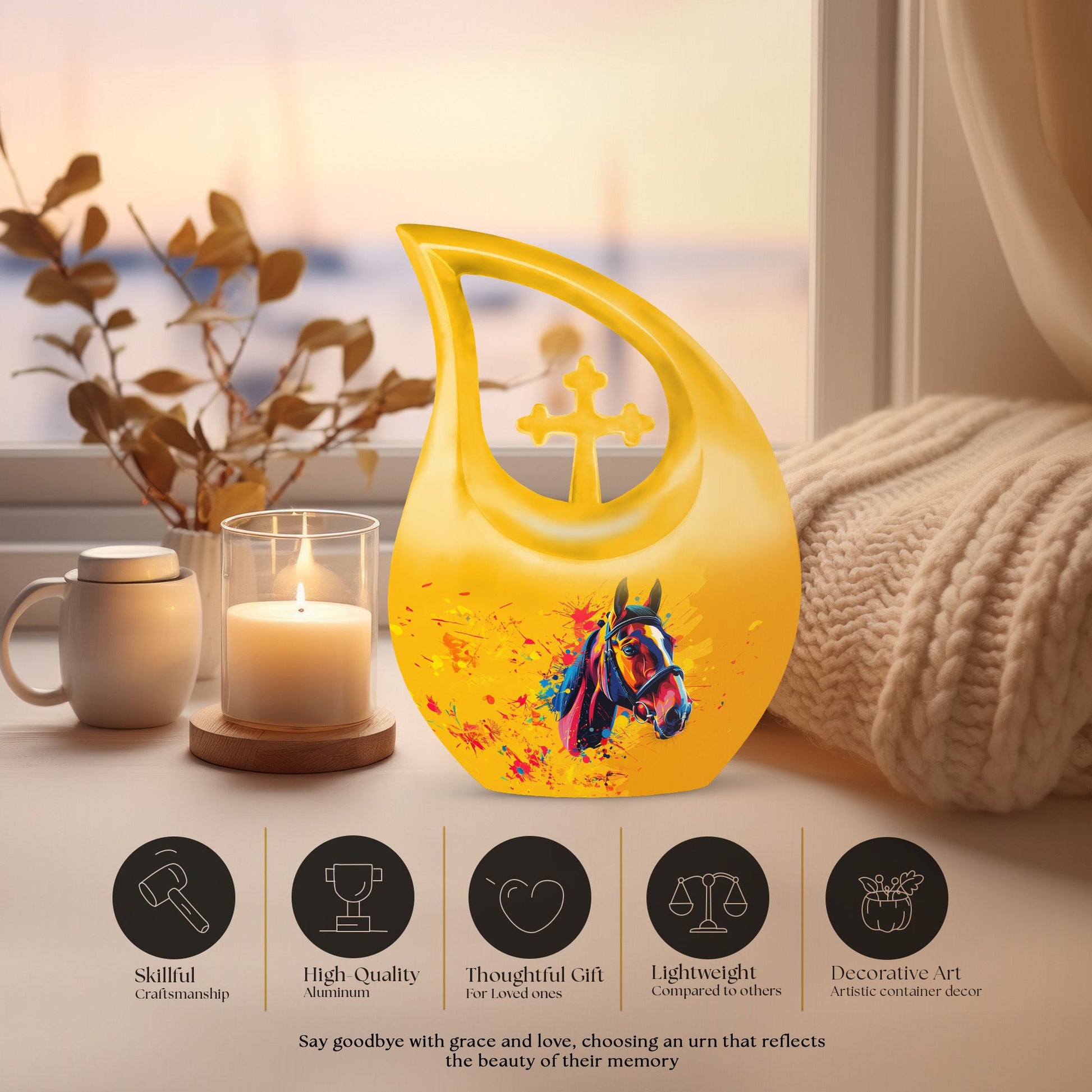 10-inch Horse themed Cross Drop Extra Large Urn, 