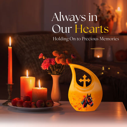 10-inch Horse themed Cross Drop Extra Large Urn, 