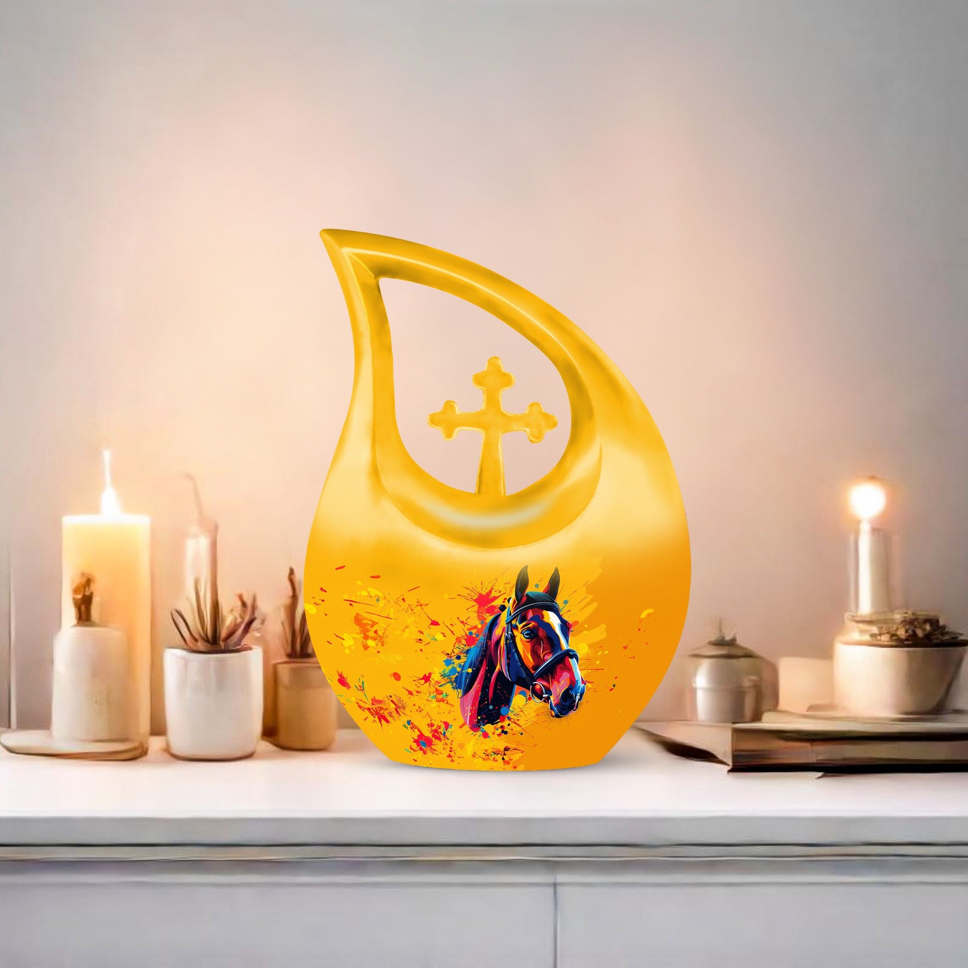 10-inch Horse themed Cross Drop Extra Large Urn, 