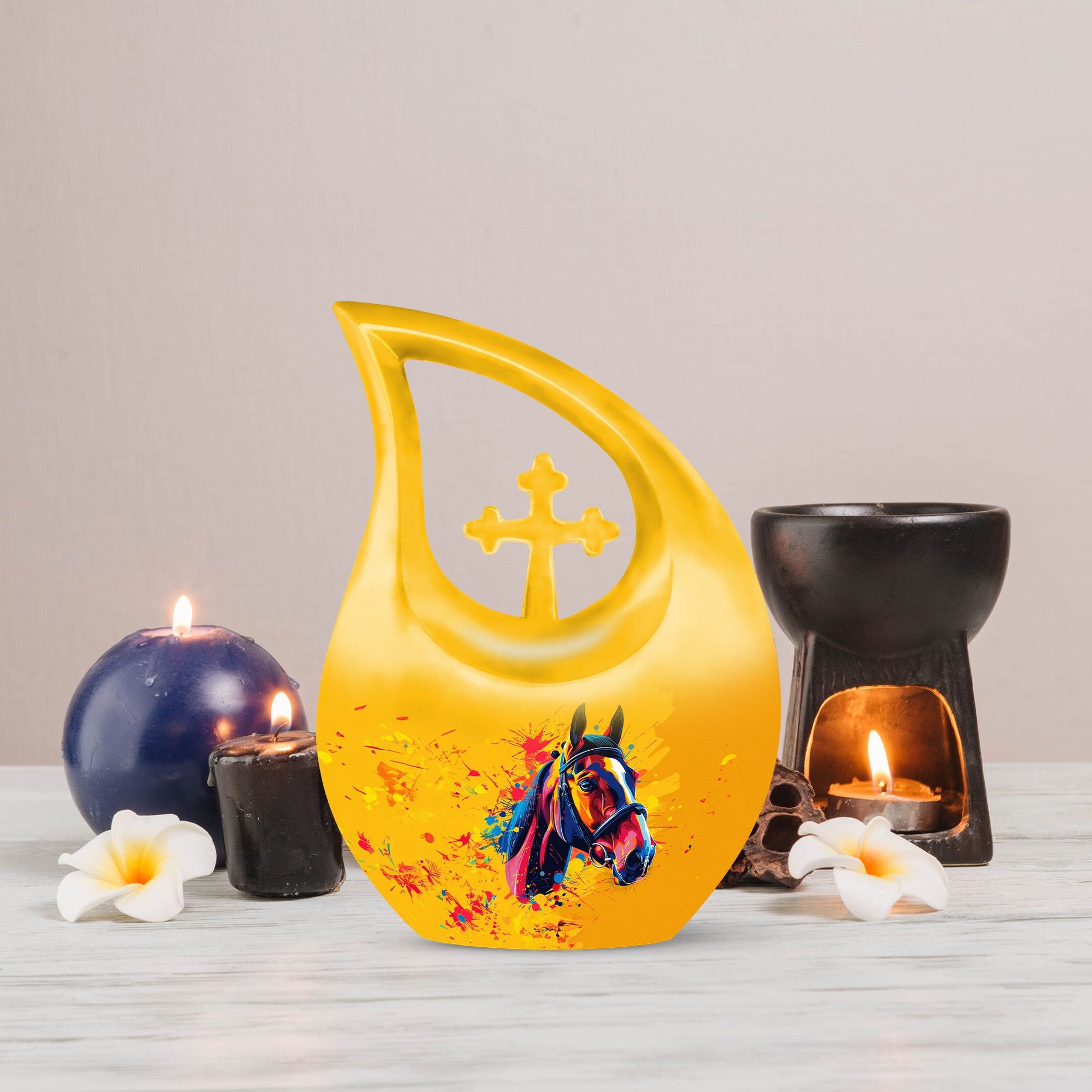 10-inch Horse themed Cross Drop Extra Large Urn, 