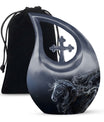 10-inch Horse-themed Large Cremation Urn with Cross