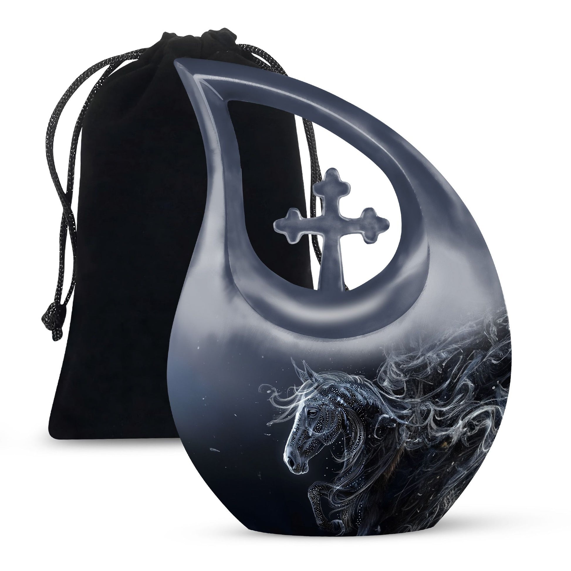 10-inch Horse-themed Large Cremation Urn with Cross