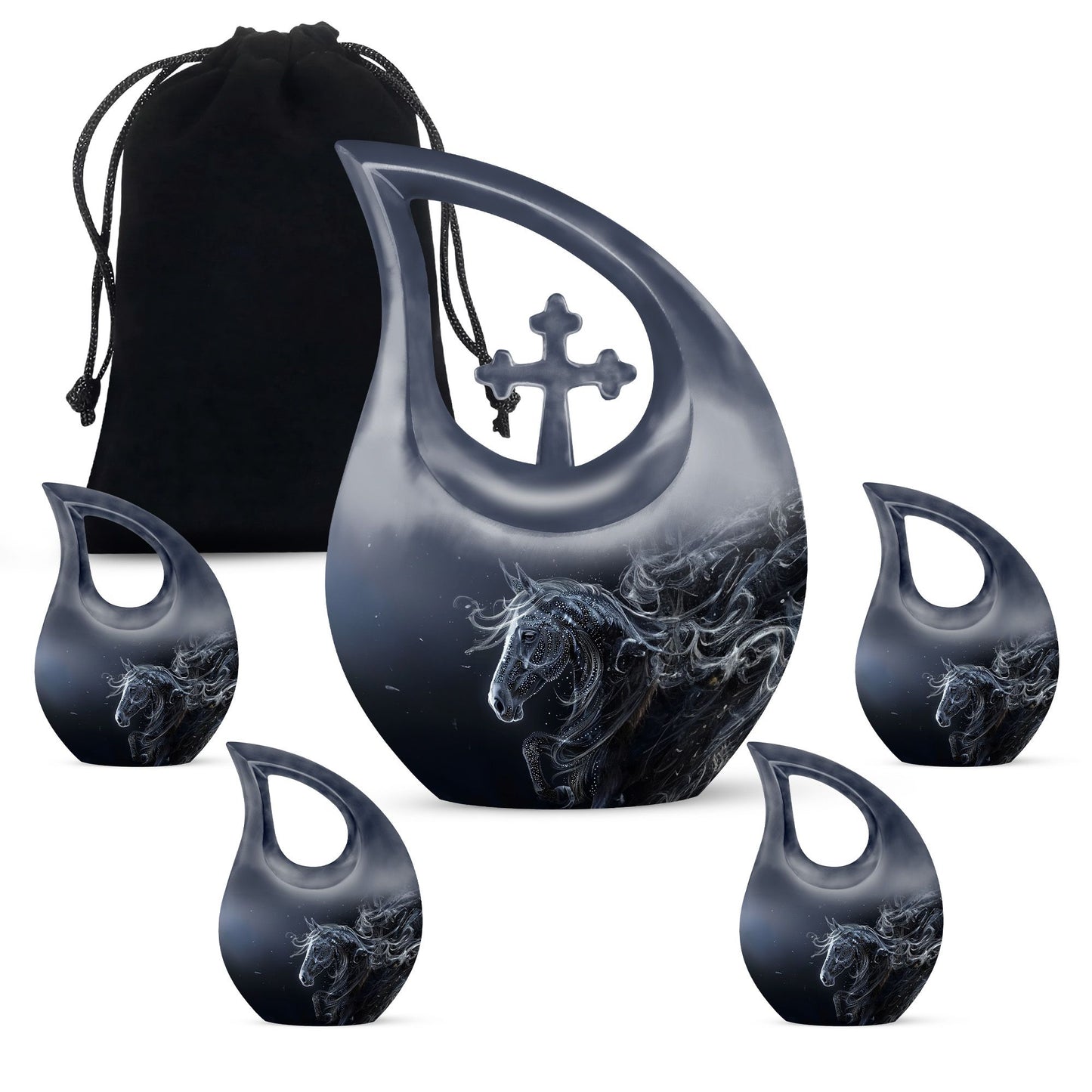 10-inch Horse-themed Large Cremation Urn with Cross