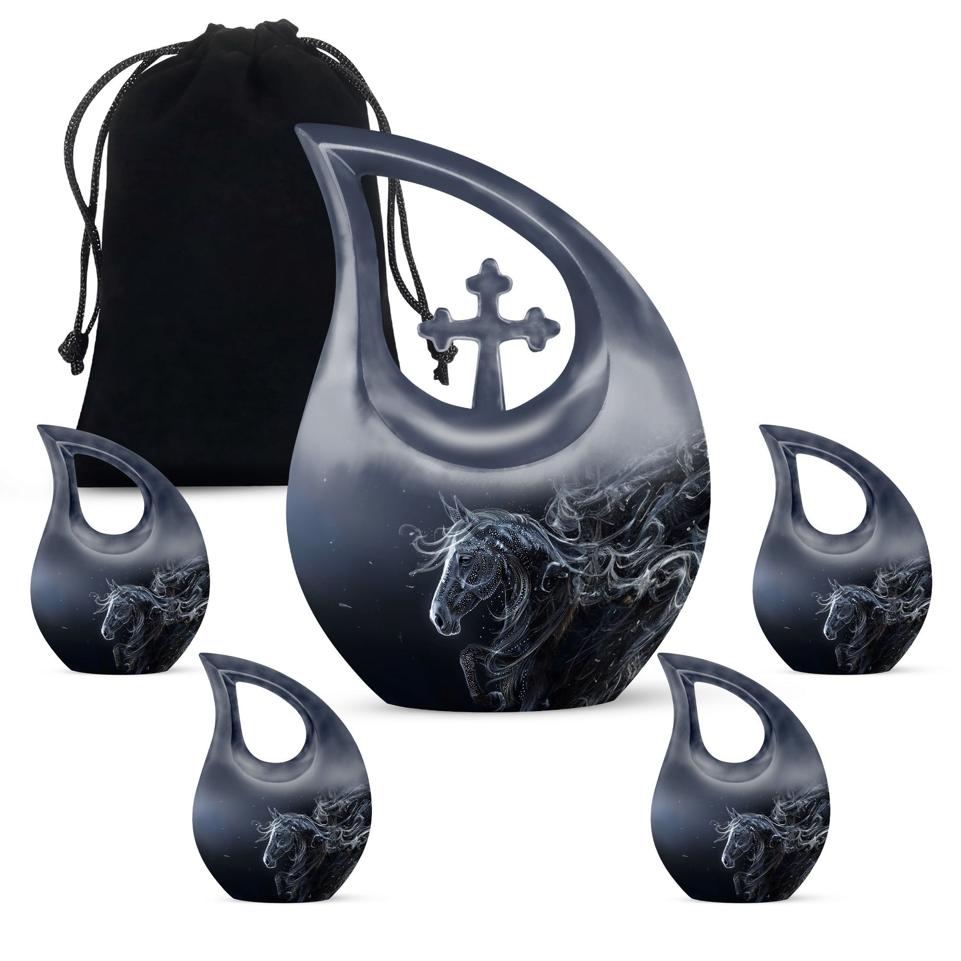 10-inch Horse-themed Large Cremation Urn with Cross