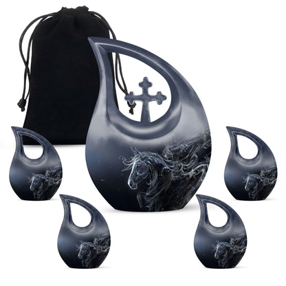 10-inch Horse-themed Large Cremation Urn with Cross