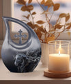 10-inch Horse-themed Large Cremation Urn with Cross