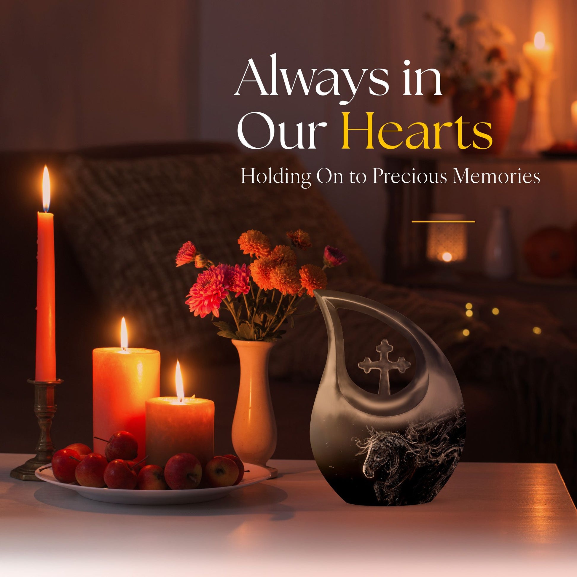 10-inch Horse-themed Large Cremation Urn with Cross