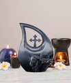 10-inch Horse-themed Large Cremation Urn with Cross