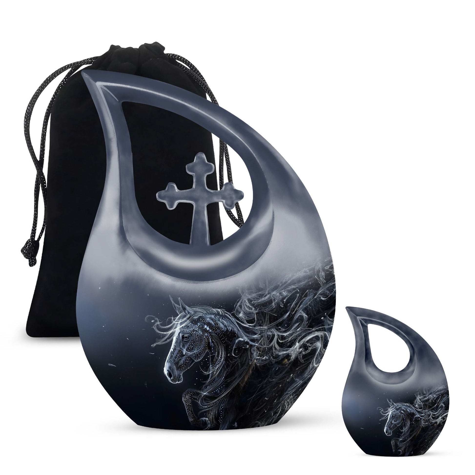 10-inch Horse-themed Large Cremation Urn with Cross