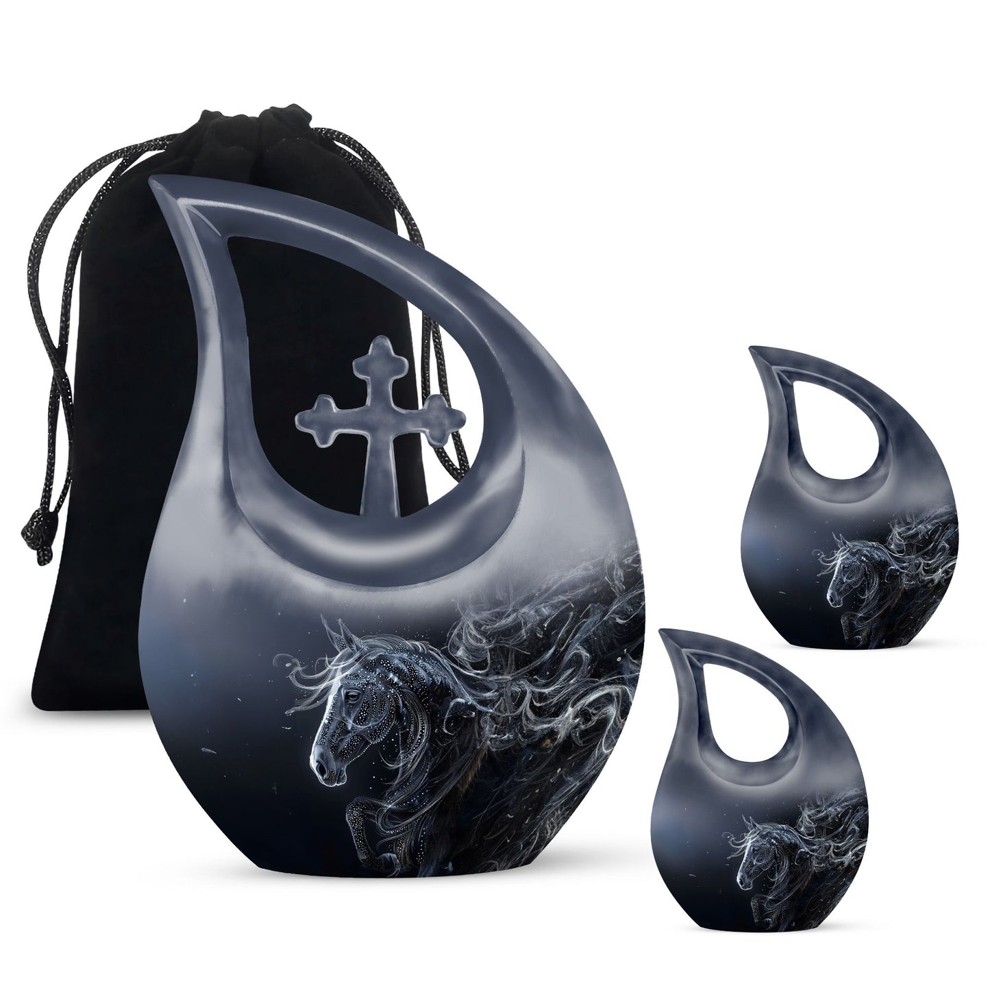 10-inch Horse-themed Large Cremation Urn with Cross