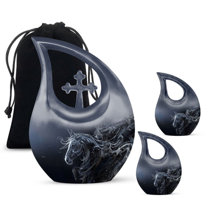 10-inch Horse-themed Large Cremation Urn with Cross
