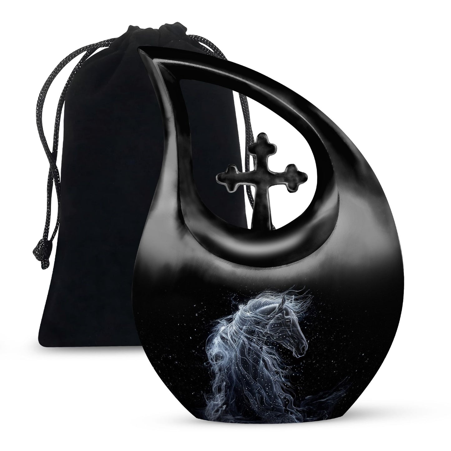 10-inch horse-themed Cross Drop customized urn 