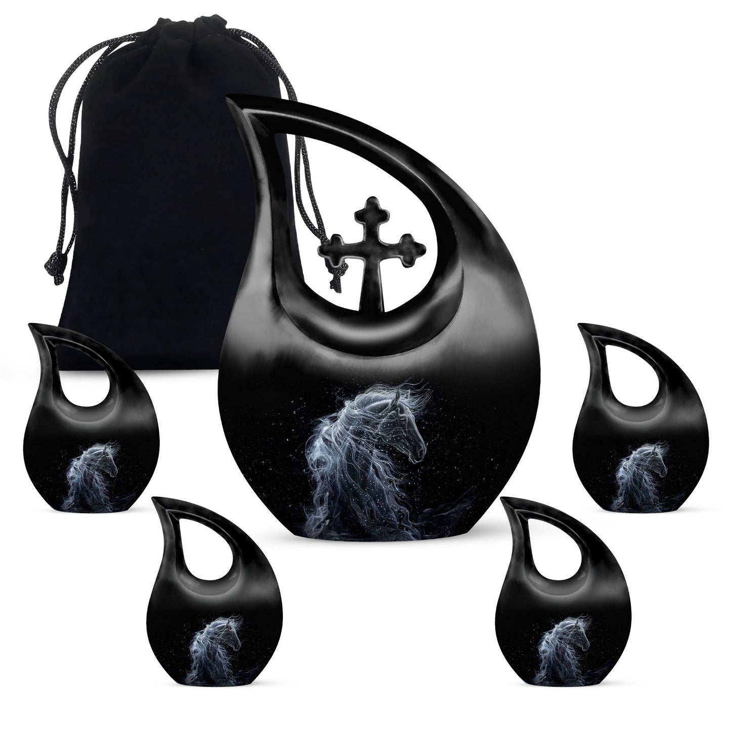 10-inch horse-themed Cross Drop customized urn 