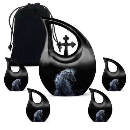 10-inch horse-themed Cross Drop customized urn 