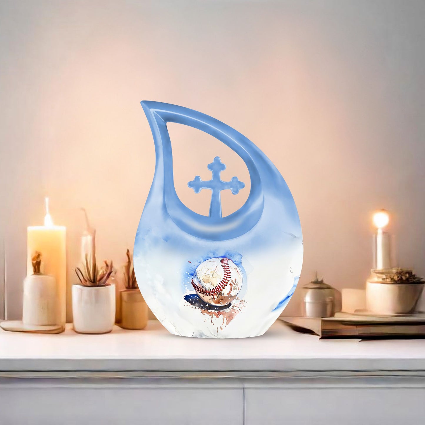 Baseball Themed Cross Drop Cremation Urn