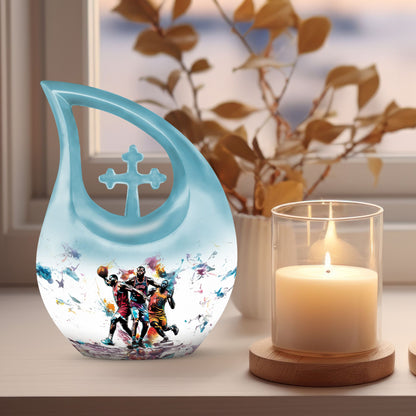 basketball-themed aluminum memorial urn