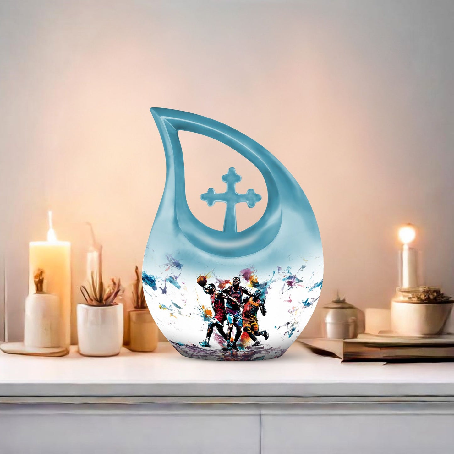 basketball-themed aluminum memorial urn