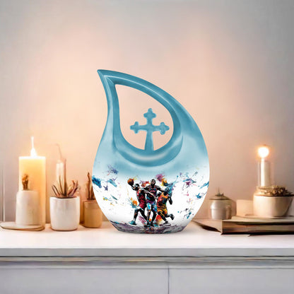 basketball-themed aluminum memorial urn