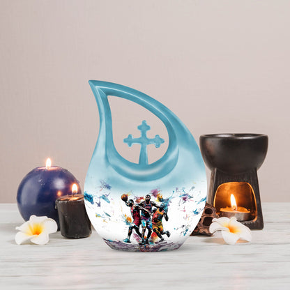 basketball-themed aluminum memorial urn