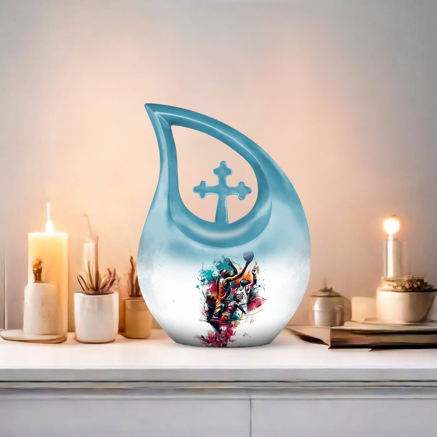 Basketball Theme Cross Drop Urn