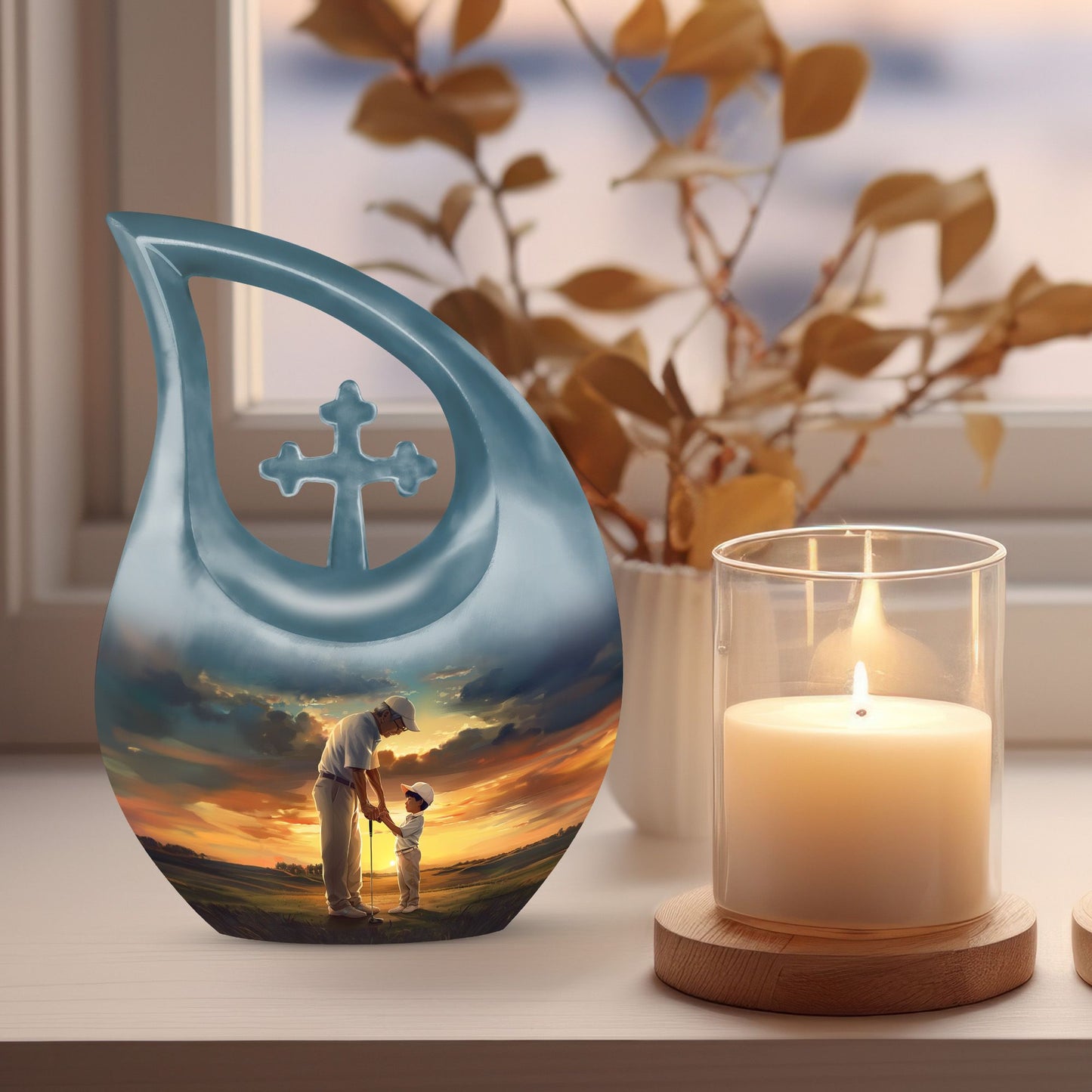 Golf Themed Cross Drop Large Urn for Cremation Ashes