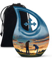 10-inch Golf themed Cross Drop design, Aluminum memorial urn with personal engraving