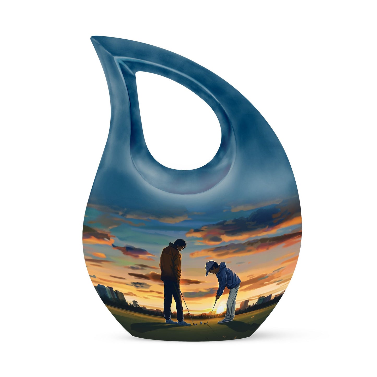 10-inch Golf themed Cross Drop design, Aluminum memorial urn with personal engraving