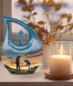 10-inch Golf themed Cross Drop design, Aluminum memorial urn with personal engraving