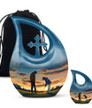 10-inch Golf themed Cross Drop design, Aluminum memorial urn with personal engraving