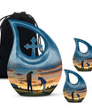 10-inch Golf themed Cross Drop design, Aluminum memorial urn with personal engraving