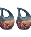 10 Inch Cardinal Bird Themed Cross Drop Keepsake Urn, Personalizable, with Velvet Pouch