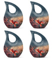 10 Inch Cardinal Bird Themed Cross Drop Keepsake Urn, Personalizable, with Velvet Pouch