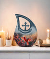 10 Inch Cardinal Bird Themed Cross Drop Keepsake Urn, Personalizable, with Velvet Pouch