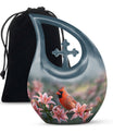10-inch Cardinal Bird Urn with Cross Drop design, suitable for human ashes